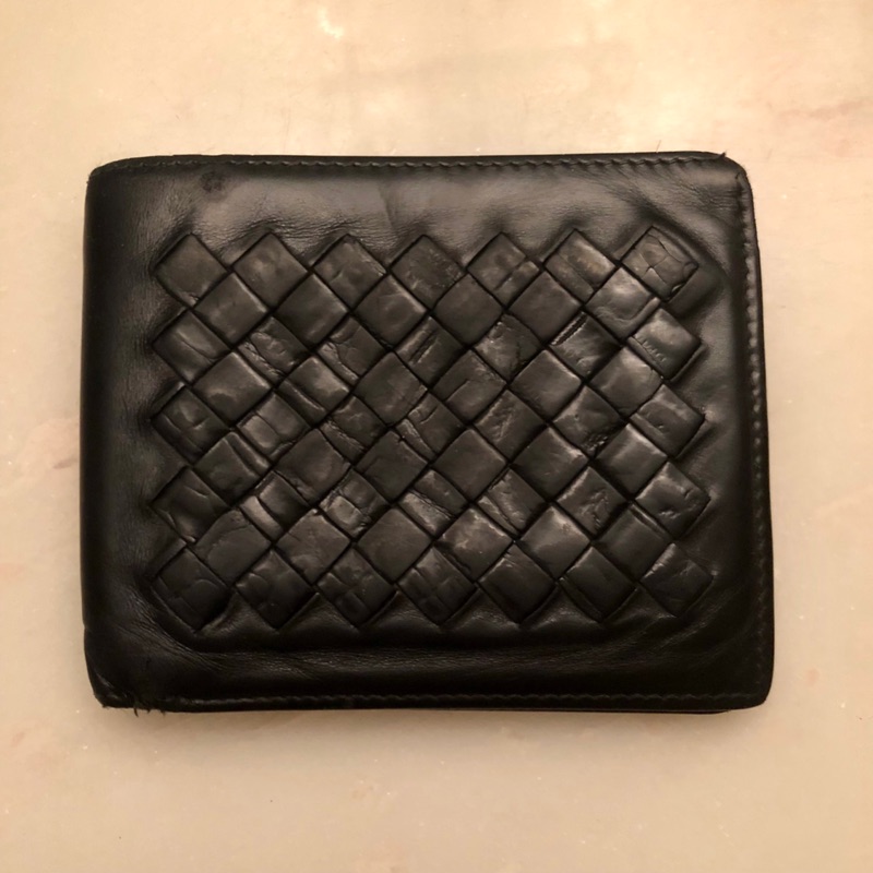 二手正品 BOTTEGA VENETA 鱷魚皮壓紋 編織皮夾 BV