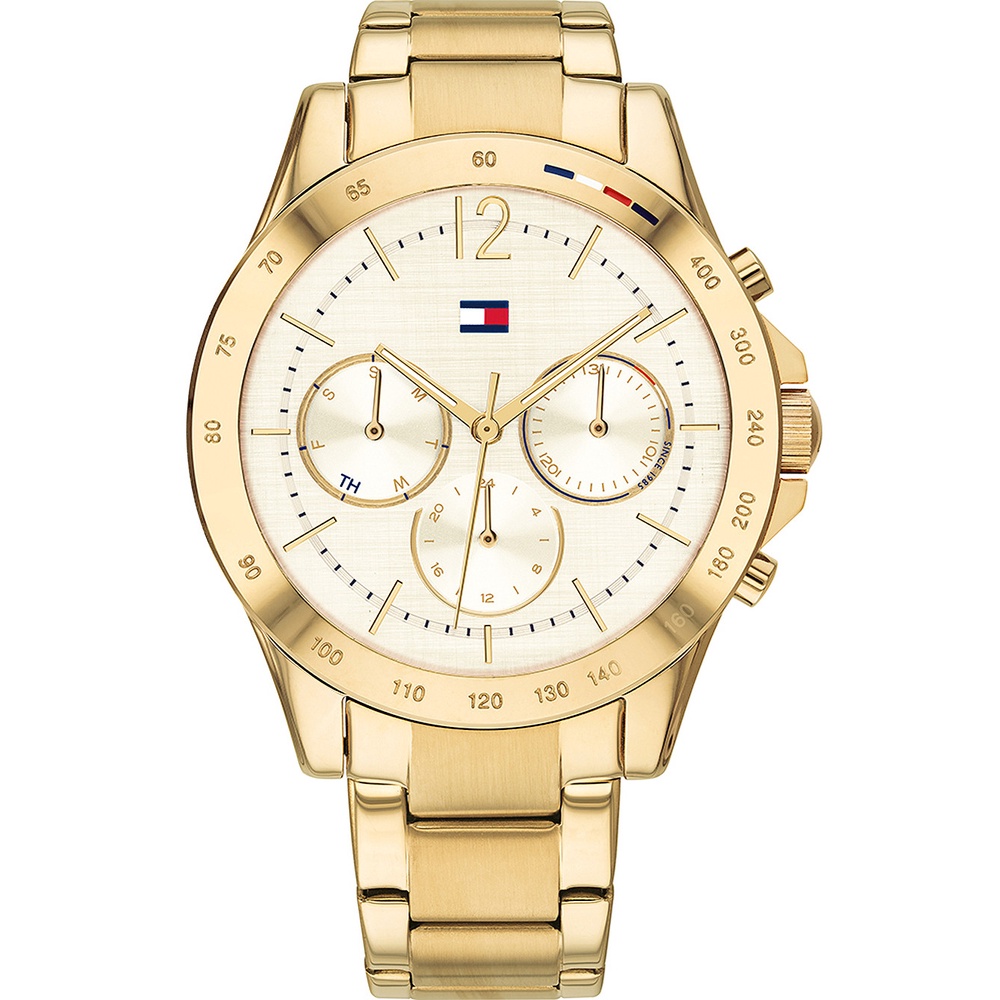 Tommy Hilfiger 全金色三眼不鏽鋼女錶 星期日期顯示 38mm TH700052 台灣公司貨保固2年