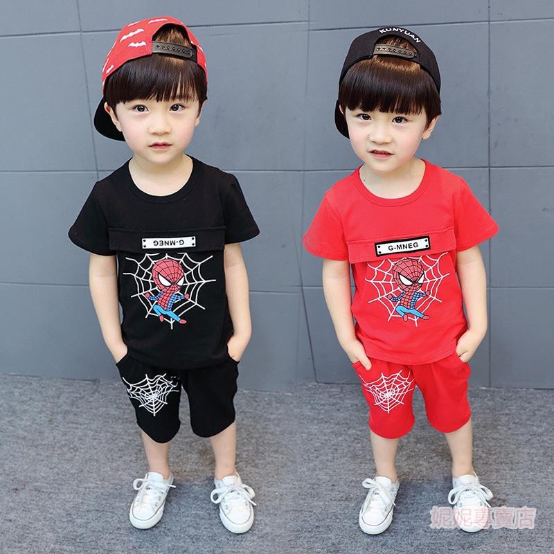 童裝 新款男童夏款套裝 韓版運動兒童蜘蛛人短袖 中小童男孩蜘蛛人兩件套
