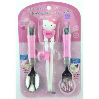 韓國製 凱蒂貓 HELLO KITTY 學習筷 右手 不鏽鋼 湯叉組 餐具組 學習餐具 輔助餐具 練習筷