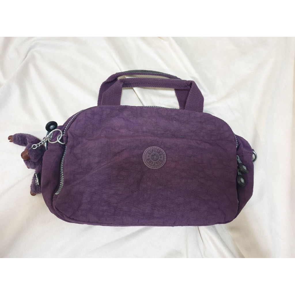 (二手正貨) Kipling 紫色多功能 手提斜背兩用包(背帶可拆)