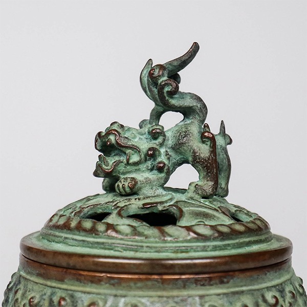 日本高岡銅器二上常太郎三友紋-青銅色香爐蠟型鑄銅脫蠟鑄造手工銅雕擺 