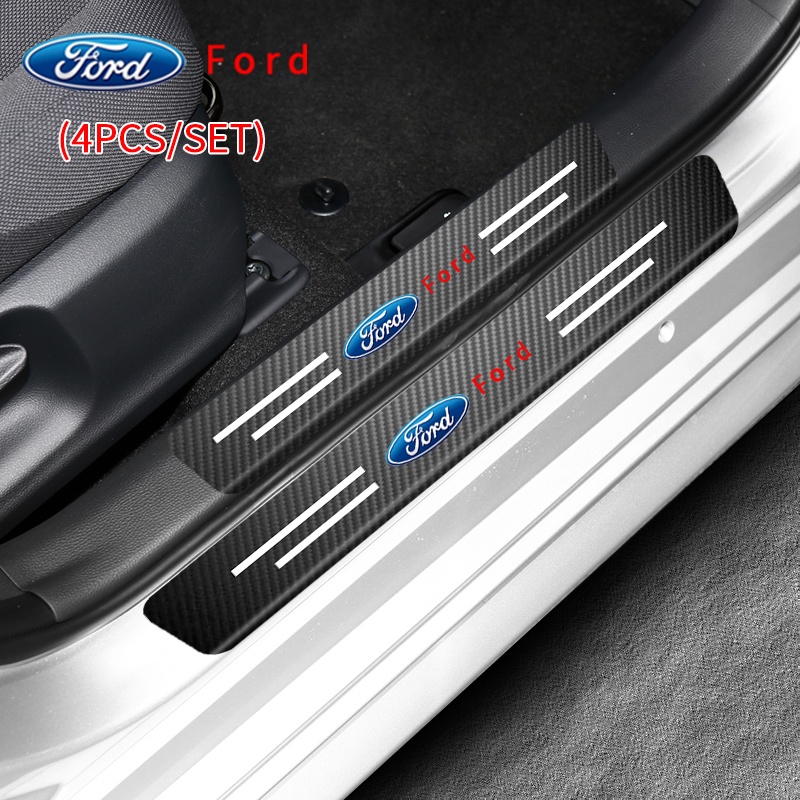 4pcs / set 汽車門檻帶碳纖維抗刮擦貼紙汽車標誌歡迎福特 ST FOCUS 2 3 Mondeo Fiesta