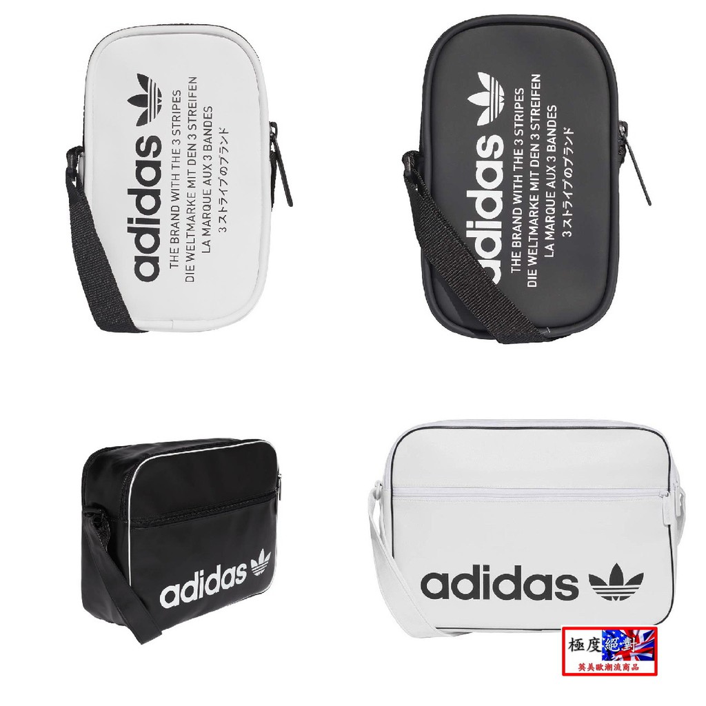&lt;極度絕對&gt;Adidas 三葉草 側背手機小包 側背郵差包 情侶款 Logo皮革款 防水包