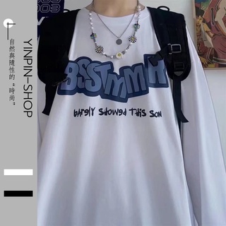 【M-8XL】長袖t恤男 印花大學t 上衣男 長袖T恤男秋季新款ins潮流寬鬆內搭上衣打底衫衛衣