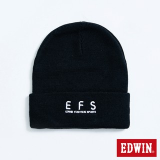 EDWIN 中性款 EFS繡花毛帽(黑色)