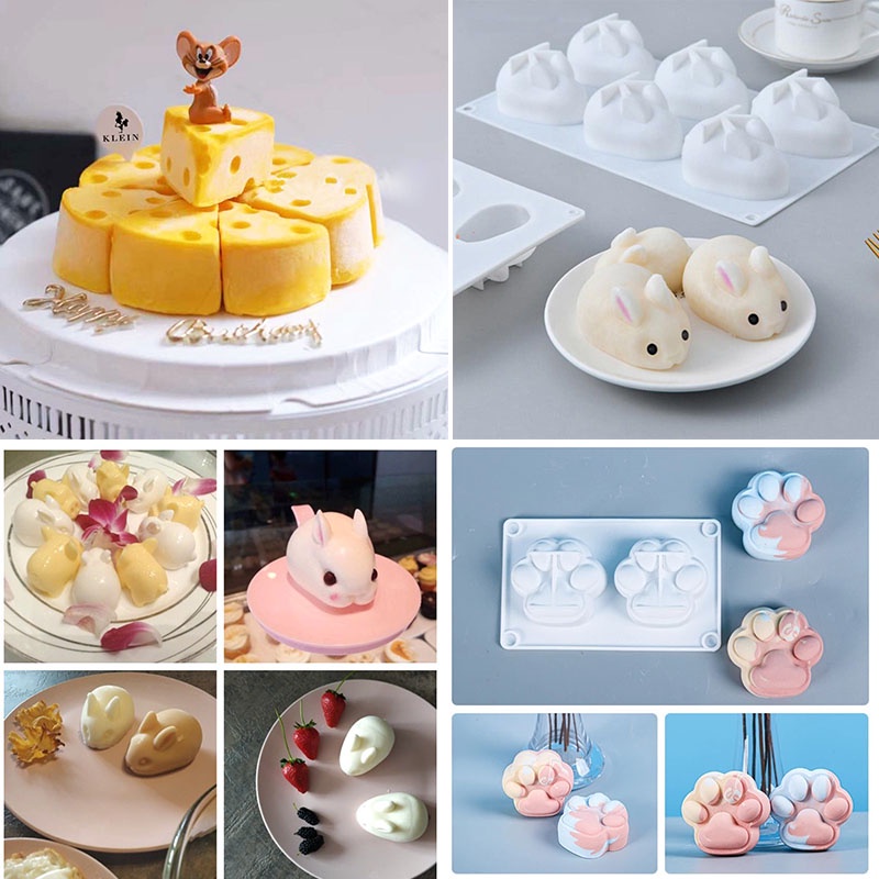 兔子, 豬和奶酪形狀的 3d 矽膠模具, 用於烘烤, 果凍, 布丁