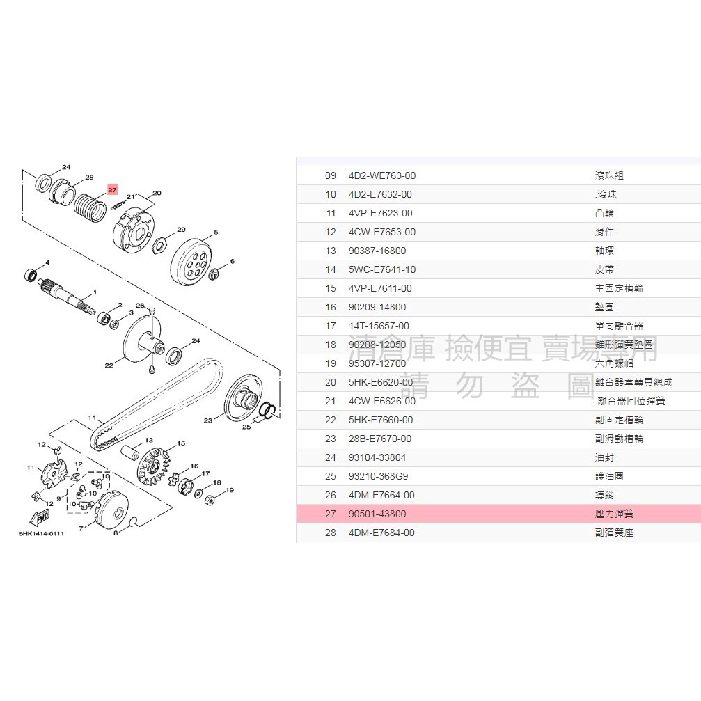 撿便宜料號 90501-43800 YAMAHA山葉原廠壓力彈簧 RS ZERO　CUXI　Sweet 傳動離合器大彈簧