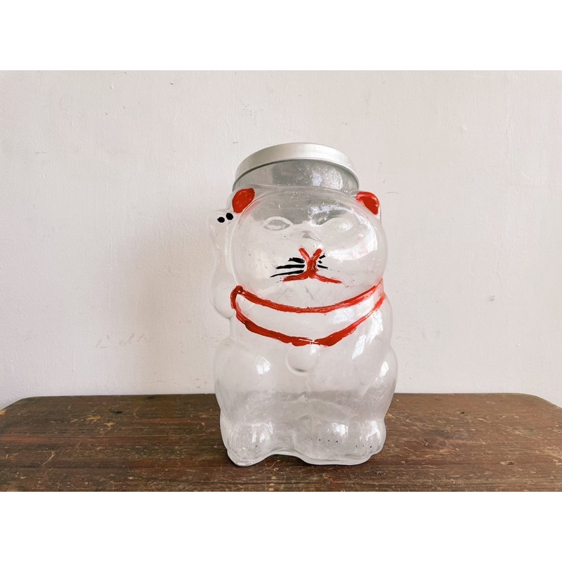 《老·私敧》老物 舊貨 日本 招財貓 26cm 玻璃罐 古道具