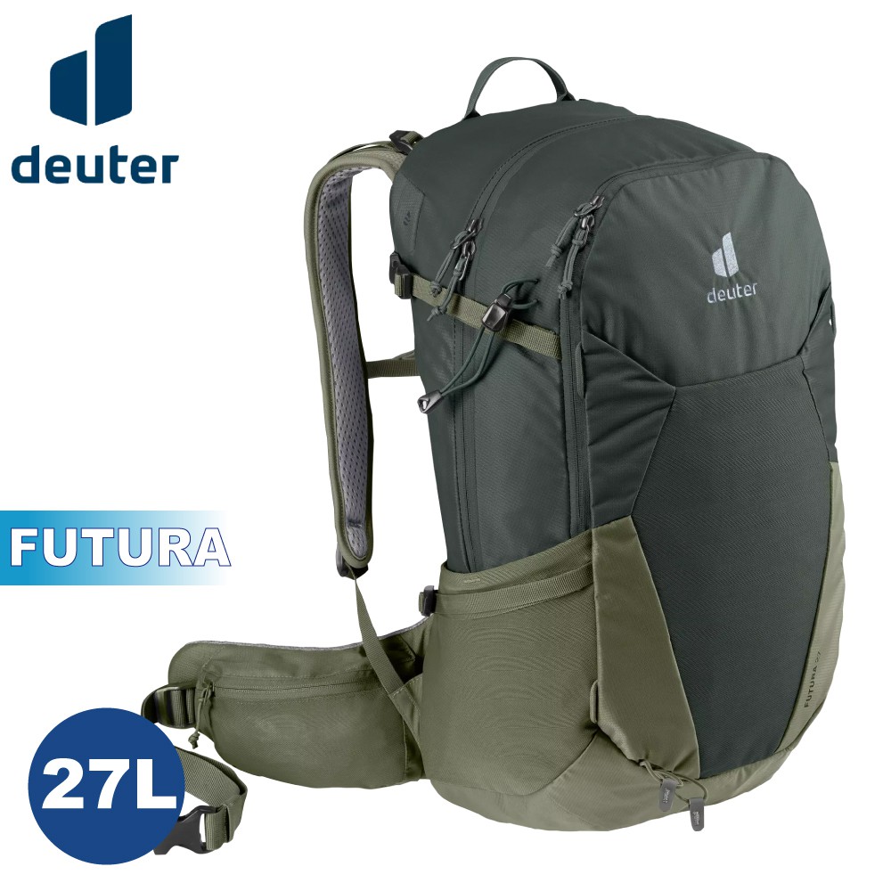 【Deuter 德國 FUTURA 27L 透氣網架背包《墨綠/卡其》】3400321/輕量登山包/自行車背包/悠遊山水