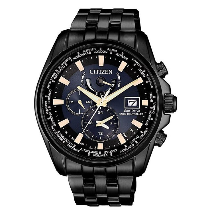 CITIZEN 星辰錶 AT9039-51L 廣告款黑金光動能電波腕錶 /深藍x黑面 44mm