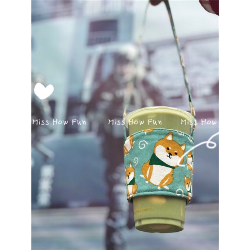 【lily shop】❗️ 飲料提袋 飲料杯袋 柴犬 防水 雙層布料 環保杯袋 手搖杯袋 方便 環保