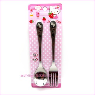 asdfkitty*韓國製 KITTY草莓冰棒 304不鏽鋼湯匙+叉子-韓國正版商品
