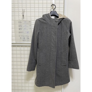 二手 ef-de 日本 羊毛 合身連帽大衣 保暖 外套 灰色 尺寸7/XS/36