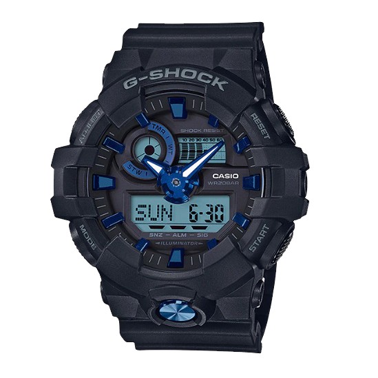 CASIO 卡西歐   G-SHOCK GA-710B-1A2  GA-710B  雙顯男錶 黑X藍 國隆手錶專賣店