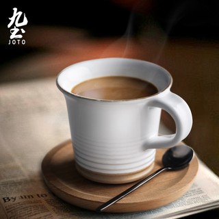九土日式手工粗陶咖啡杯日式陶瓷咖啡杯粗陶白色馬克杯子個性杯早餐隨手杯茶杯客製水杯情侶對杯果汁杯牛奶杯麥片杯CFR0084