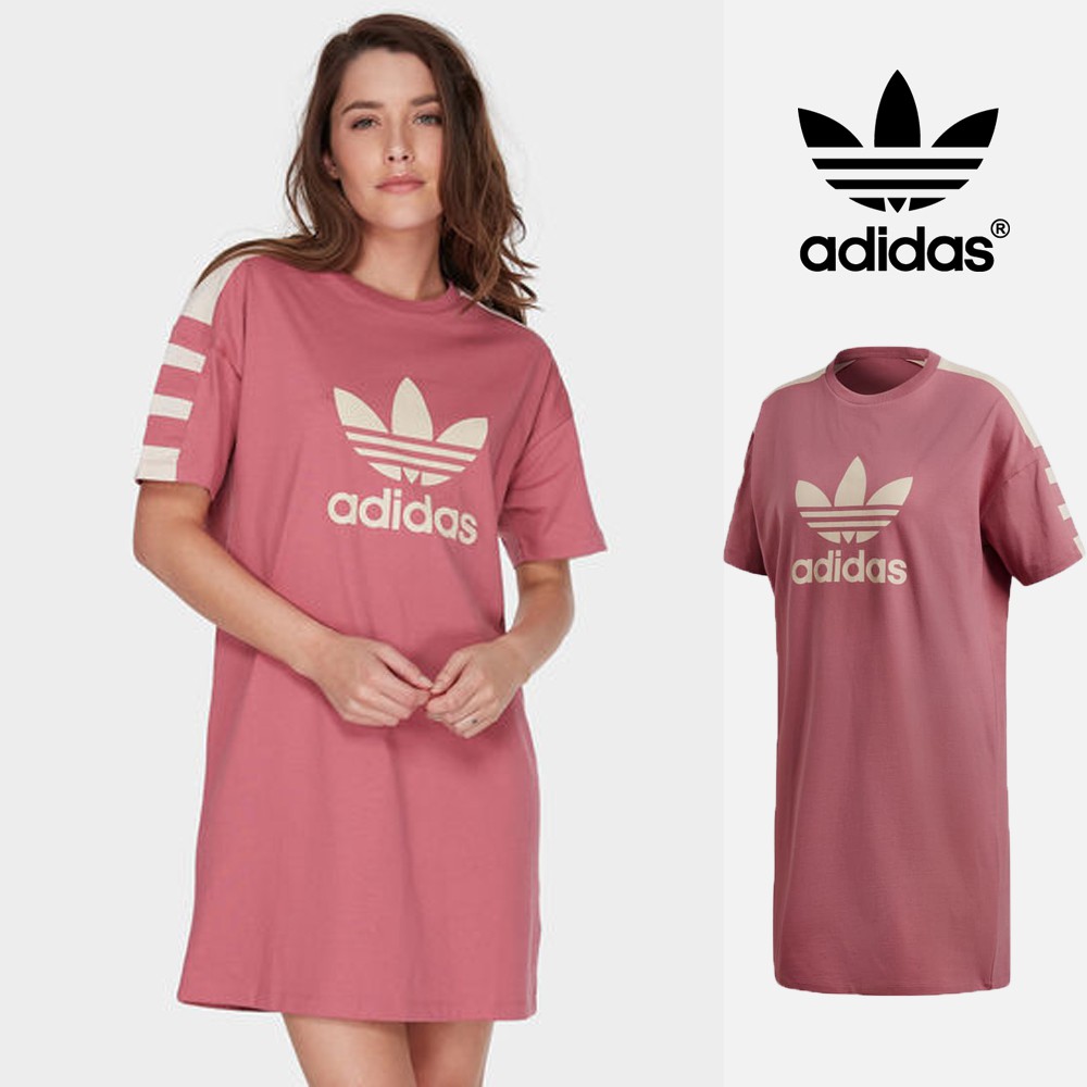 Adidas 粉 洋裝 女款 運動 休閒 純棉 上衣 短袖 長版 連身裙 DH4181