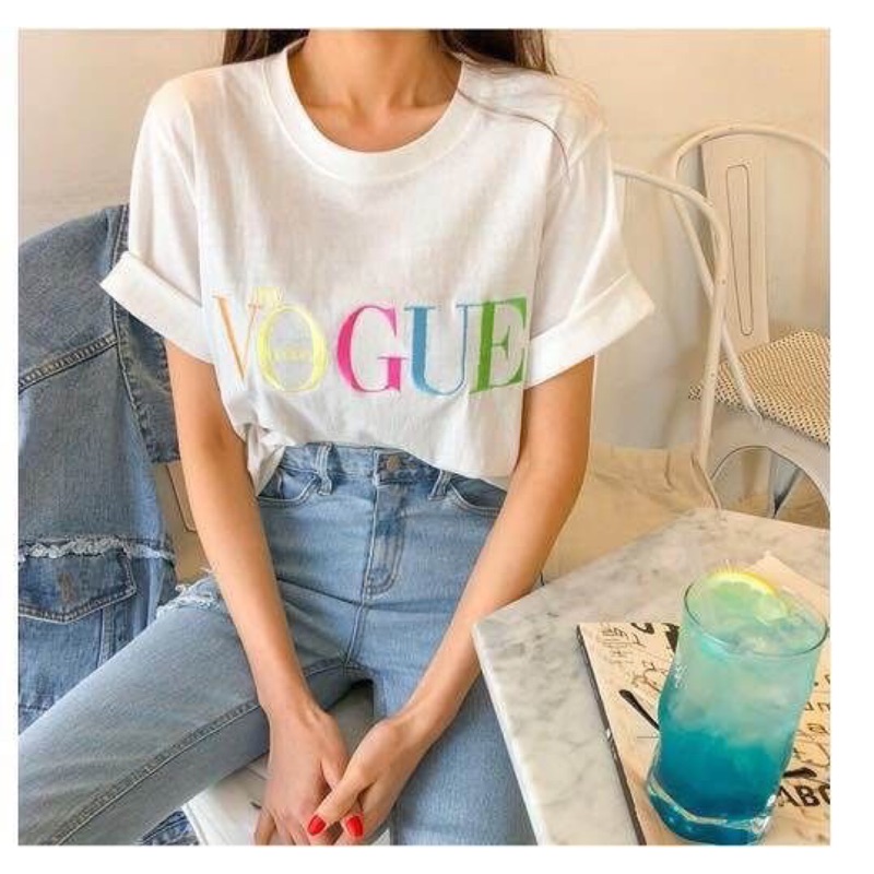 正韓Vogue彩色字母短袖T恤