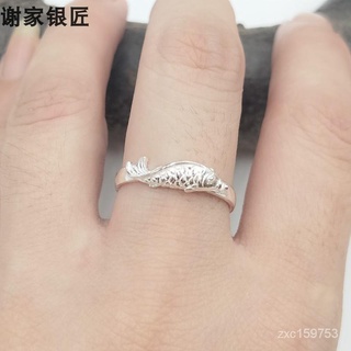 臺灣熱賣 謝家銀匠999足銀魚戒指遊魚戒指手工足銀999純銀魚戒指飾品 P5OA