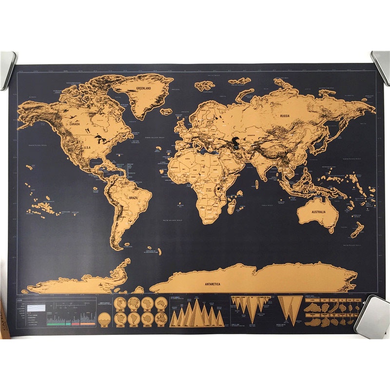 世界地圖海報壁掛划痕地圖棕色