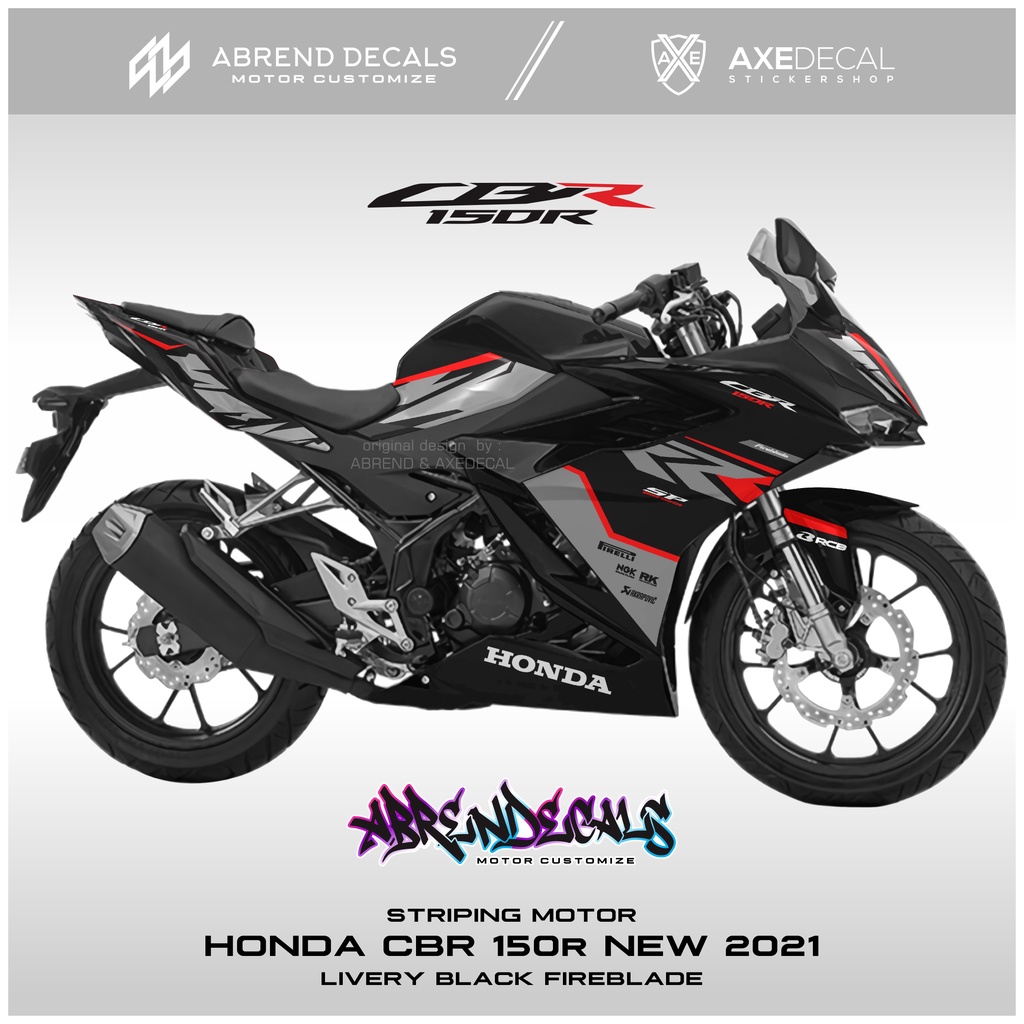 HONDA 條紋 CBR 150 R 新 2021 Fireblade 黑色賽車貼紙摩托車本田 CBR 150 新設計定