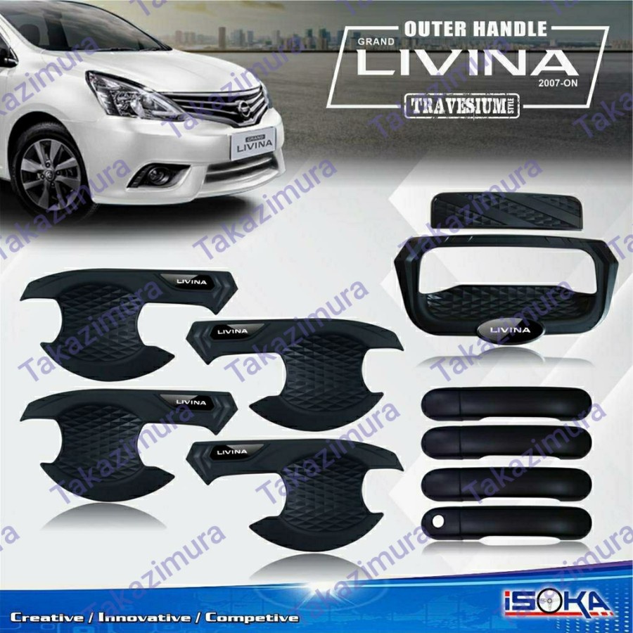 Hitam Grand Livina 汽車外把手蓋套件 2007 2008 2009 2010 2011 2012 20