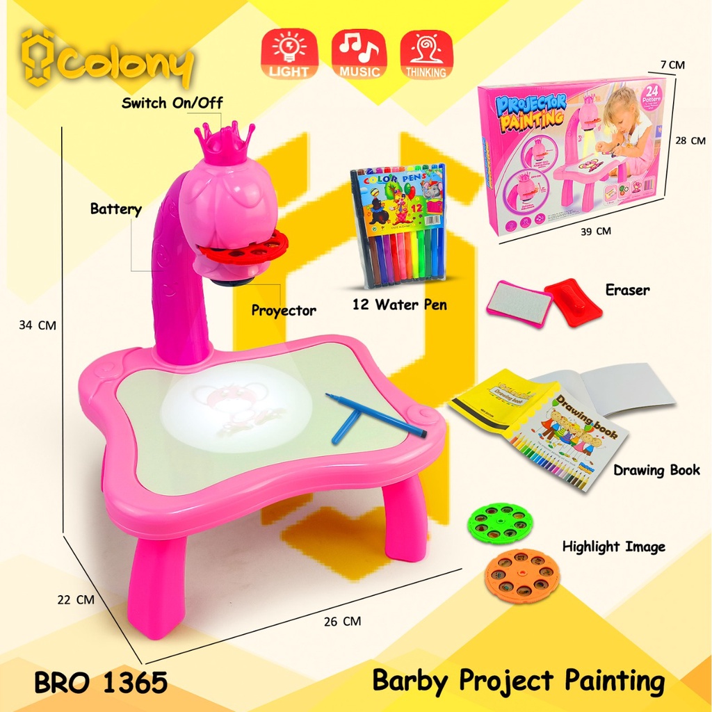 Bro1365公主學習桌繪畫繪畫投影儀投影儀書寫書寫白板白板兒童玩具益智遊戲