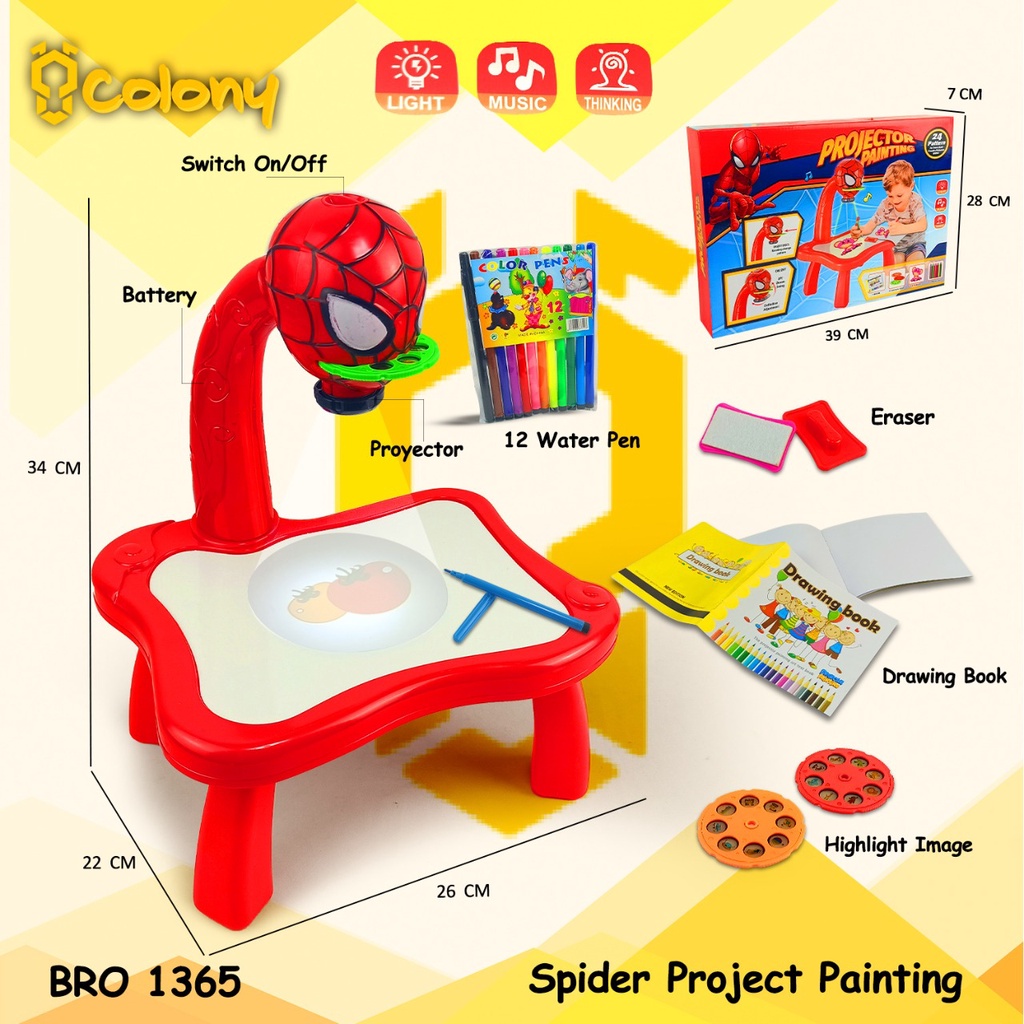 Bro1365蜘蛛俠學習桌繪畫繪畫投影儀投影儀書寫書寫白板白板兒童玩具益智遊戲