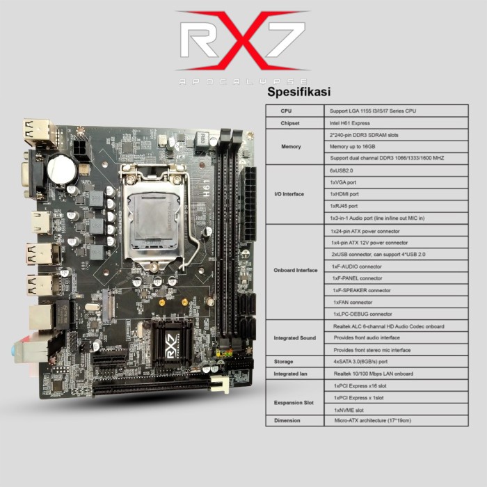 主板 MOBO NVME H61 RX7 LGA1155 RX7