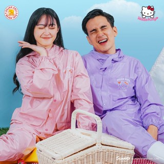 三麗鷗hello kitty圖案成人雨衣外套褲子大象牌進口pvc材料