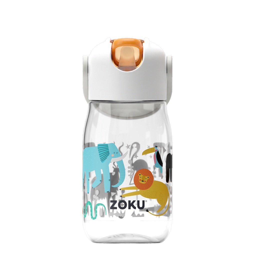 Zoku Clear Safari 兒童翻蓋吸管瓶兒童飲水瓶吸管兒童飲水瓶防溢出
