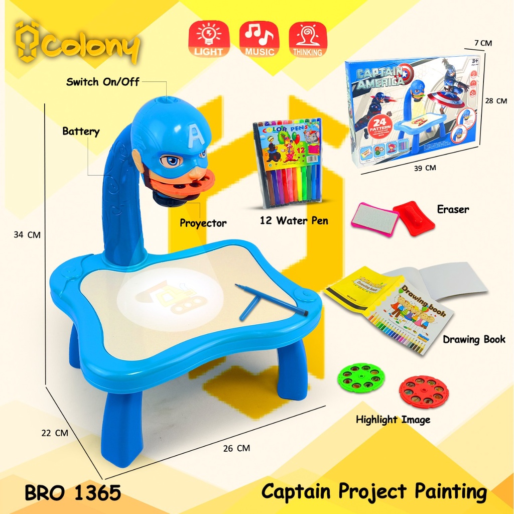 Bro1365船長學習桌繪圖繪畫投影儀投影儀書寫書寫白板白板兒童玩具益智遊戲