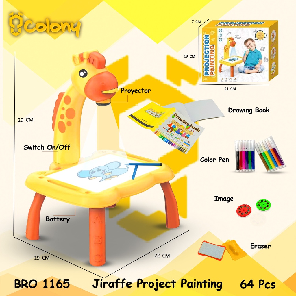 Bro1165長頸鹿學習桌繪畫繪畫投影儀投影儀書寫書寫白板白板兒童玩具益智遊戲