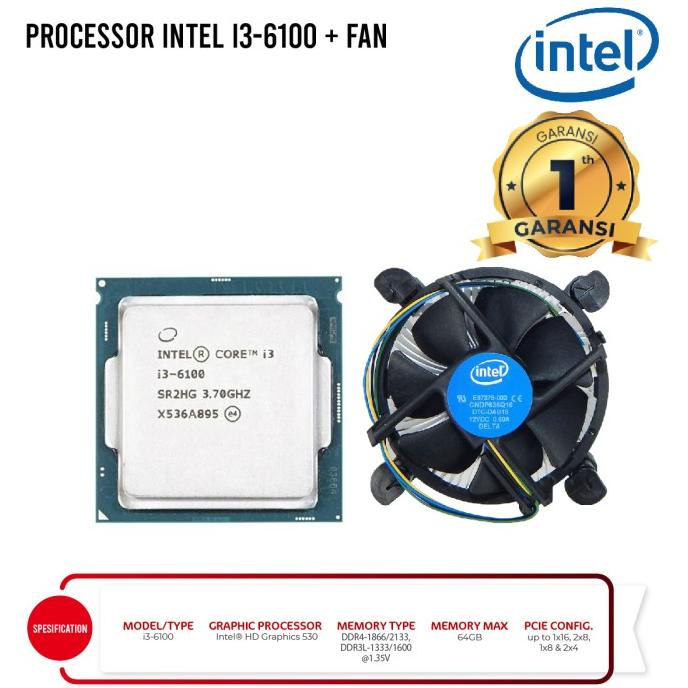 英特爾 Intel Core I3-6100 處理器 3M 高速緩存 3.70 Ghz+風扇非盒