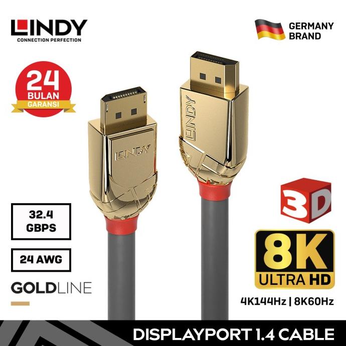 Lindy 3M 電纜 Displayport Dp 1.4 到 Displayport 公頭 8K 電纜