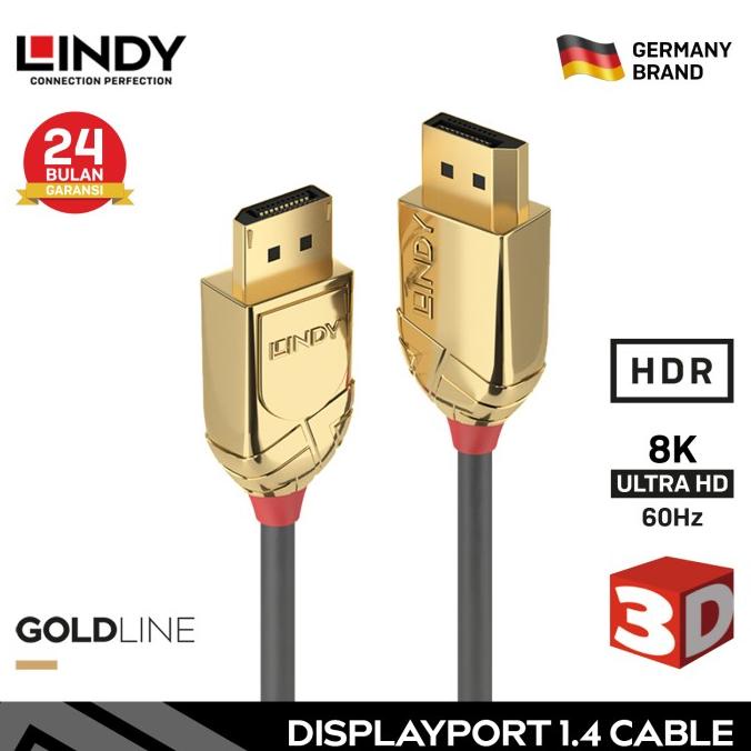 Lindy Dp Displayport 電纜 1.4 8K 60Hz 2K 240Hz Hdr 金