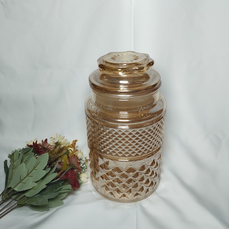 琥珀棕色玻璃罐圓形雕刻設計罐豪華蛋糕罐罐子糖果罐密封食品儲存