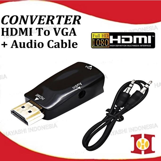 轉換器適配器 HDMI 公頭轉 VGA 母頭音頻線全高清電視 1080P