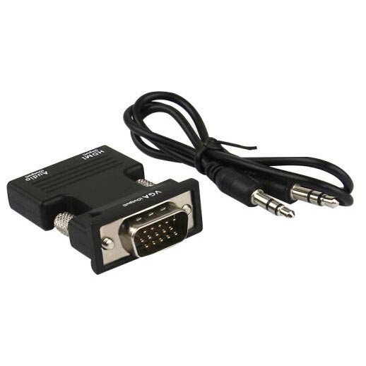 Hitam 適配器轉換器 HDMI 母頭轉 VGA 公頭 1080P 音頻端口黑色