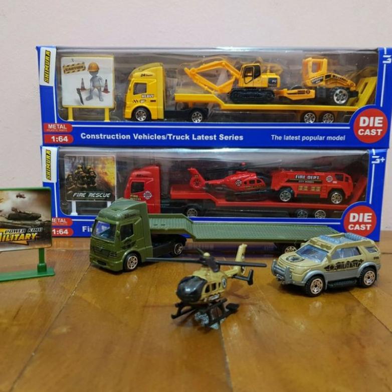 壓鑄套裝工程車/軍事/滅火器合金玩具微型卡車 Shopee