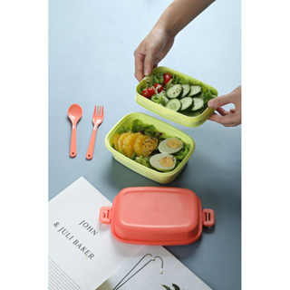 Miniso Bali 彩色雙層便當盒餐具套裝午餐盒餐具餐具套裝