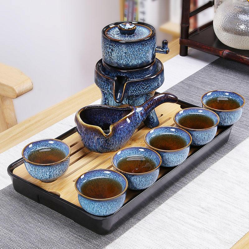 窯變釉拉絲陶瓷功夫茶具套裝時來運轉懶人半自動茶具壺杯整套茶具