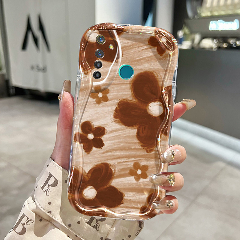 外殼 HP Realme 5 Pro Realme Q Case 軟質 HP 保護套新款花卉圖案雙軟保護軟殼簡約外殼