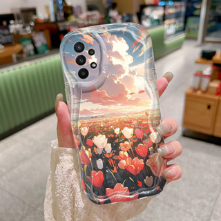 SAMSUNG HP 手機殼適用於三星 Galaxy A22 M22 A23 A21s A24 手機殼鬱金香花朵格紋手機