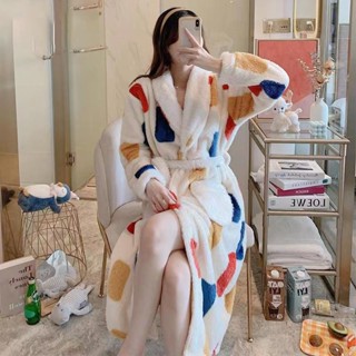 Hot Sale 冬季保暖睡袍女加厚刷毛中長款浴袍睡衣新款珊瑚絨甜美冬款家居服