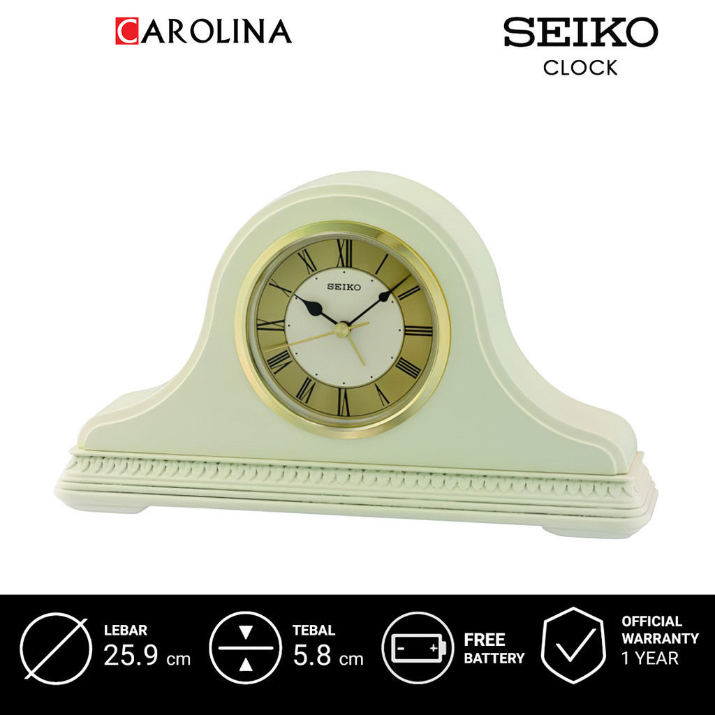 鬧鐘 QXE017C SEIKO QXE017C 模擬鬧鐘奶油色木製樹脂盒白金錶盤台鐘