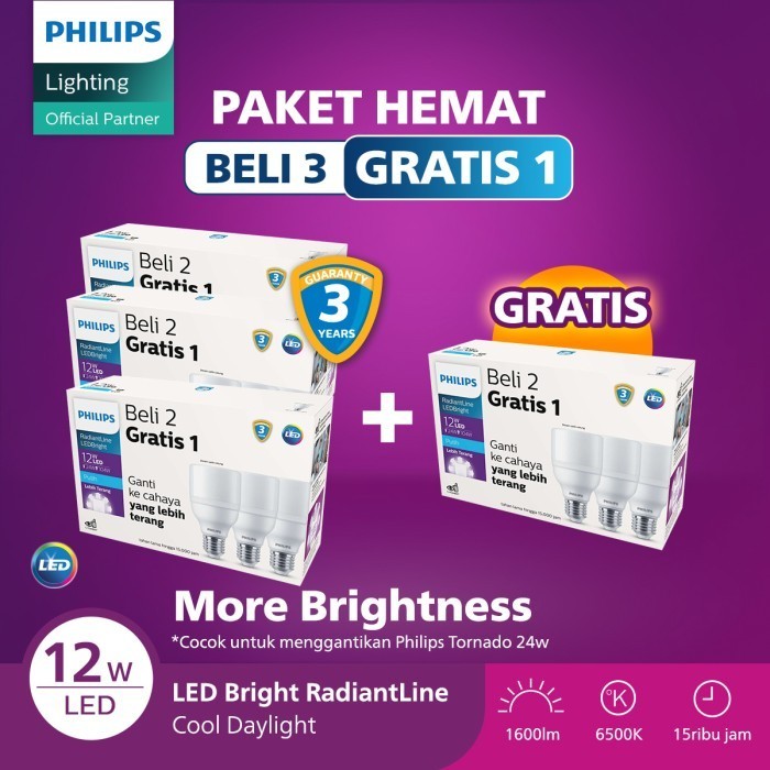 Putih 買 3 送 1 飛利浦 Multipack Radiantline Bright 12W 白色