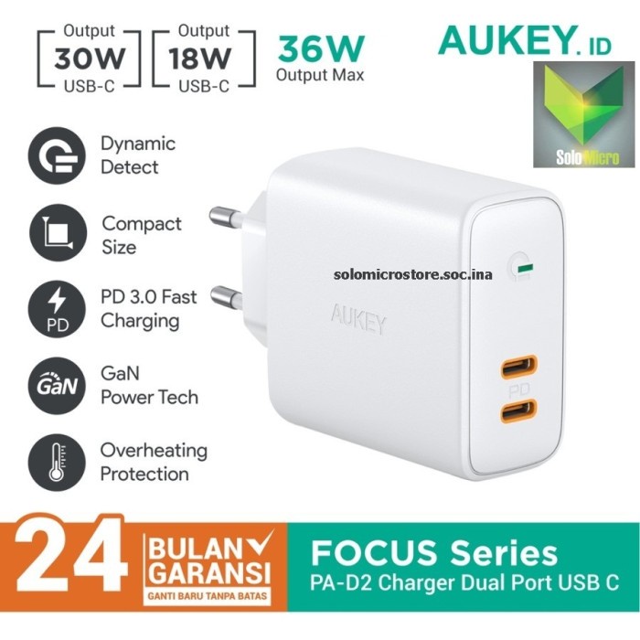 Aukey PA-D2 充電器 30W GAN 雙口 USB Type C 20W 18W PD 3.0