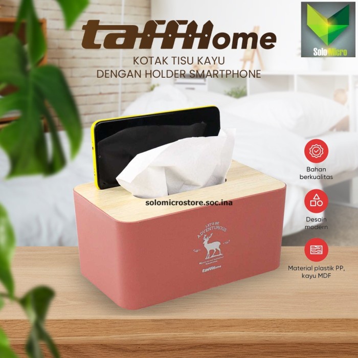 Kayu Taffhome 木製紙巾盒紙巾盒帶智能手機支架