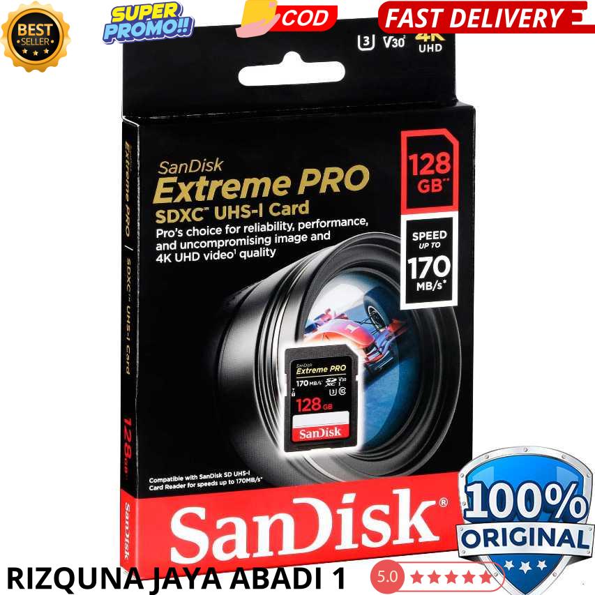 SANDISK 全新閃迪 Extreme Pro SDXC UHS-I 卡 V30 U3 Class 10 128GB